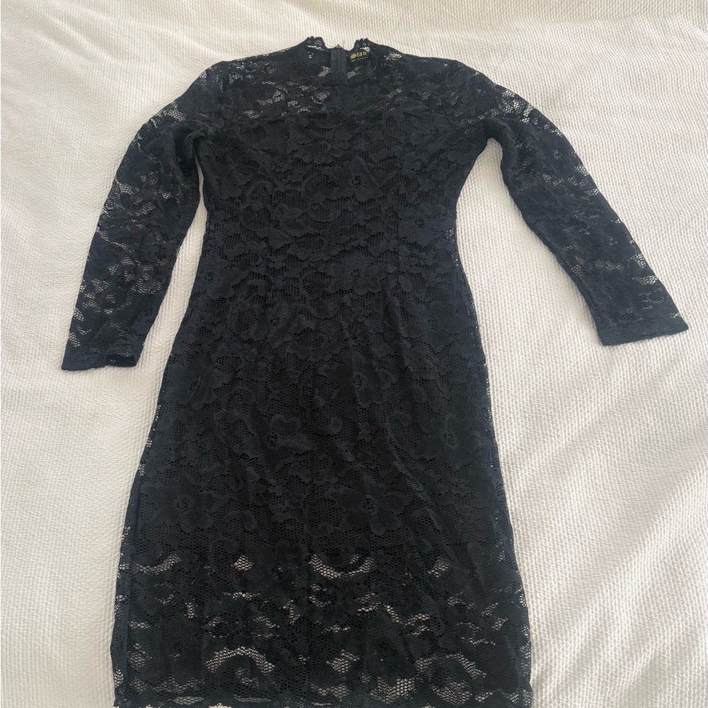 Black Sheath Long Sleeve Mock Neck Dress